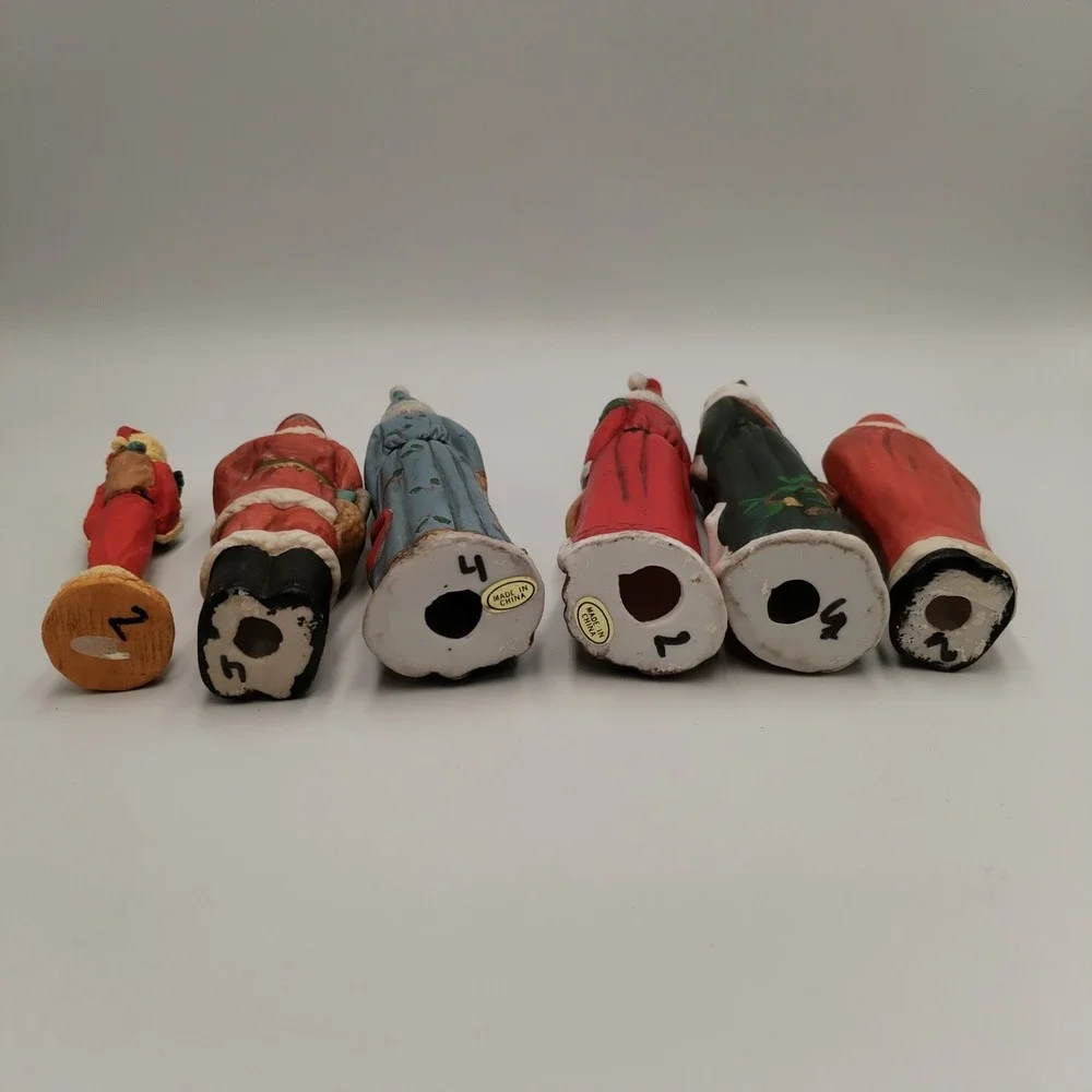 Set 6 Vtg Santa Claus Figurines Father Christmas Woodland Animals Resin 4-8 In